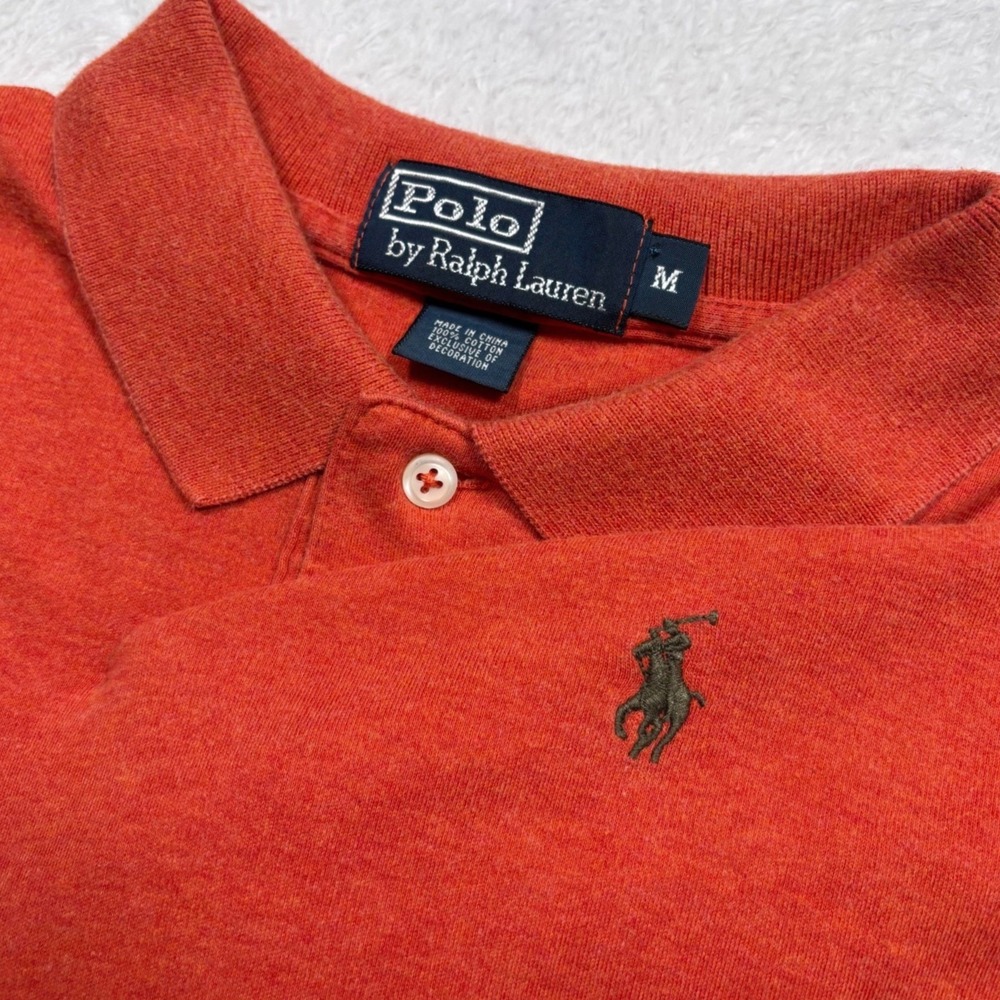 VTG 90s Polo Ralph Lauren Polo Shirt Men M Orange Pony Logo Single Stitch Preppy